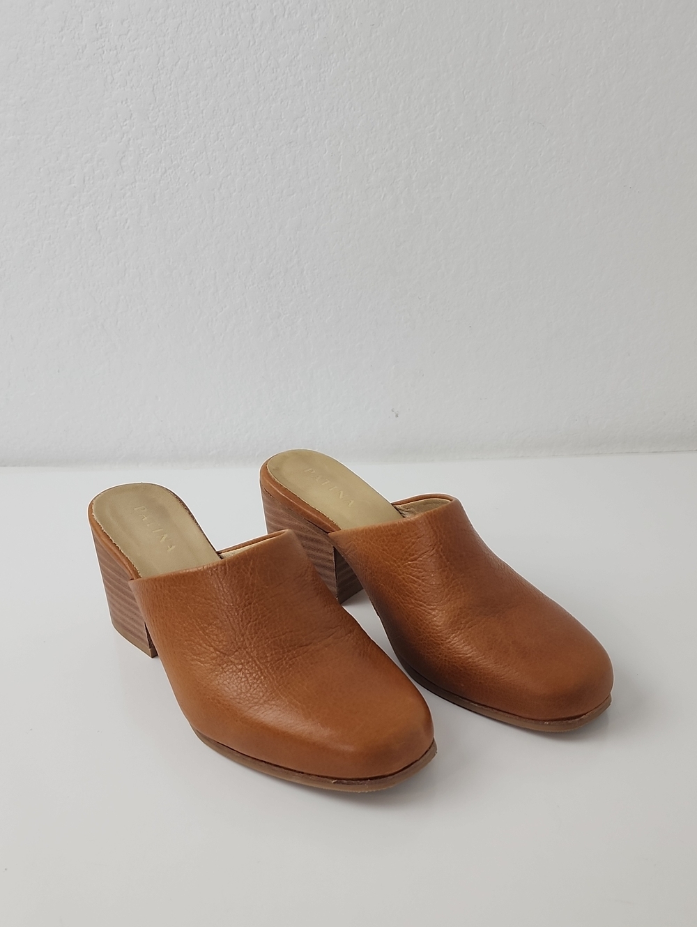 Patina Portland Leather Leather Block Heel Mule Tan Size 7.5